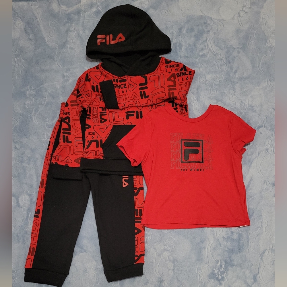 Fila Black/Red Hoodie Set & Shirt Bundle